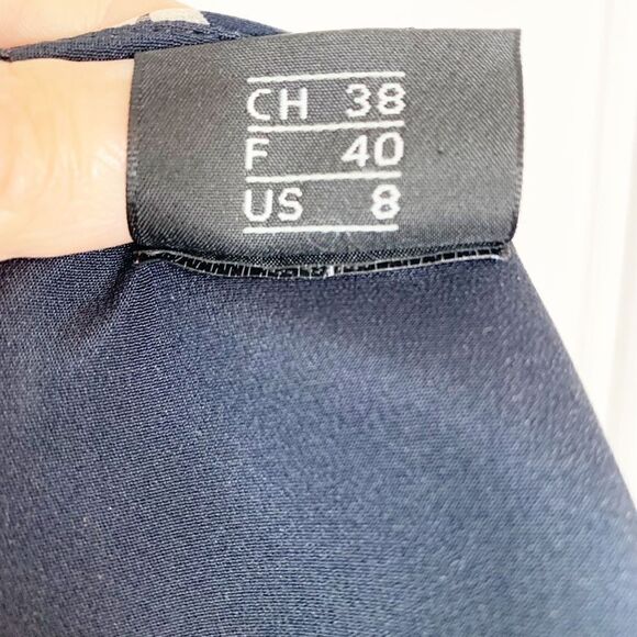 Akris Navy White Butterfly Sheer Overlay Silk Shift Button Dress Women’s Size 8 - Picture 10 of 13